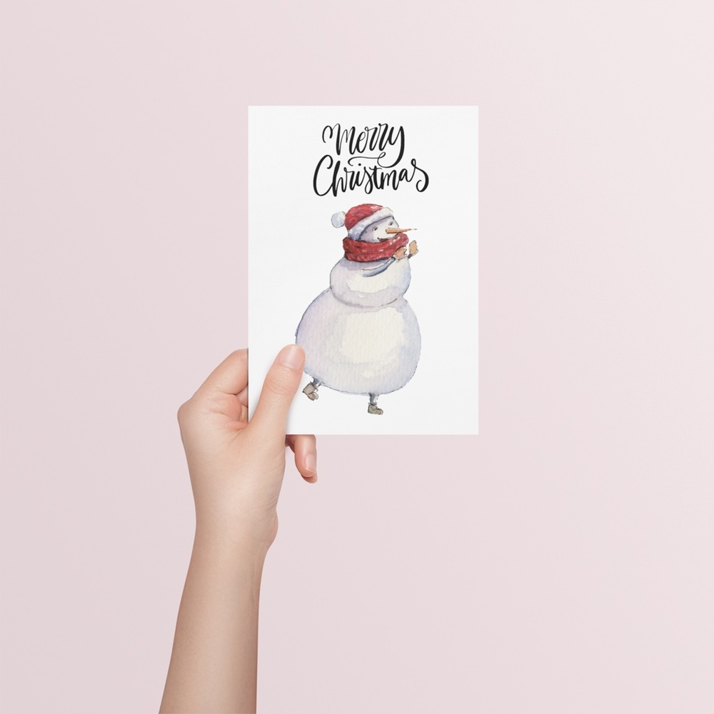 Wall Art Watercolor Cute Snowman Christmas Illustration Print Card Unframed - Picture 3 of 6